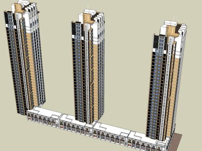 Modern 33-Story High-Rise Residential Building with Ground-Floor Commercial Space – SketchUp Model