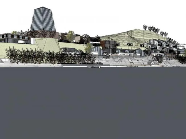 Sketchup Business Model | Multi story riverside commercial street, modern style