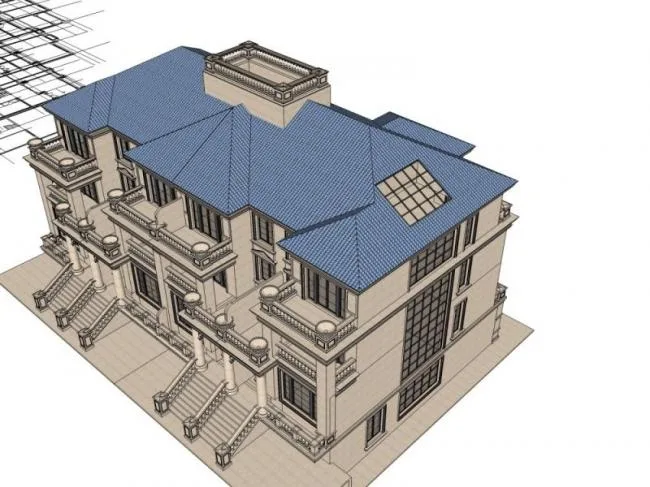 Sketchup Villa Model | Stacked Villa, Classical Style