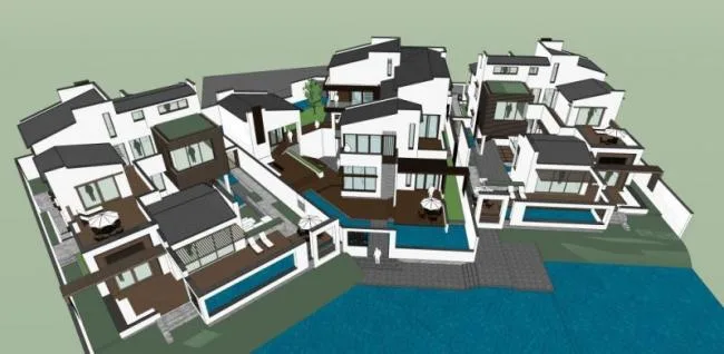 Sketchup Residential Model | Multi story Residence, Modern Chinese Style