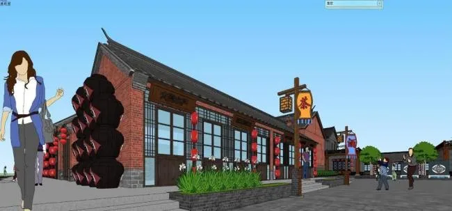 Sketchup Business Model | Multi story Commercial Street, Chinese Style
