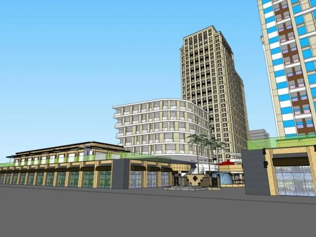 SketchUp Complex Model | Multi-story Commercial and Residential Complex, Residential, Ground Floor Commercial, Classical Style