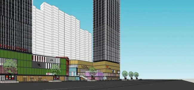 Sketchup Complex Model | High rise hotel office, shopping mall, commercial podium, modern style, commercial complex