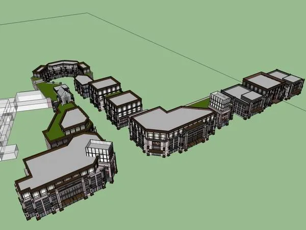 Sketchup Business Model | Multi story commercial street, pedestrian street, classical style