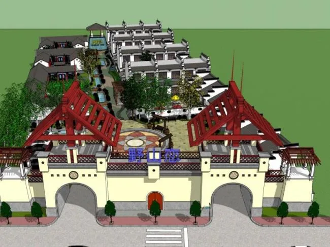 Sketchup Business Model | Multi story Commercial Street, Chinese Style