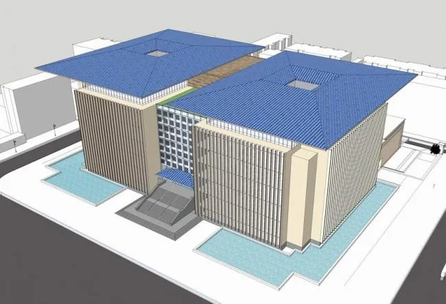 Sketchup Cultural Model | University Library, Multi story, New Chinese Style, Cultural Architecture