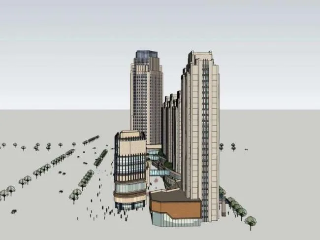 Sketchup Complex Model | High rise office building, ground floor commercial, multi story complex, classical style