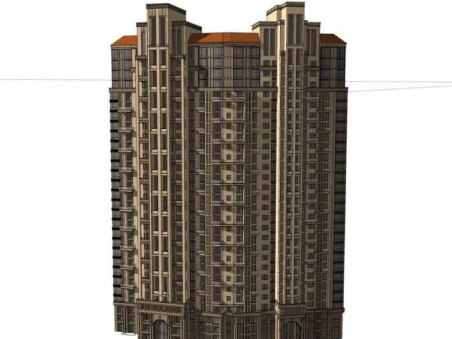 Sketchup Residential Model | Super high-rise residential building, residential architecture, classical style, Spanish style