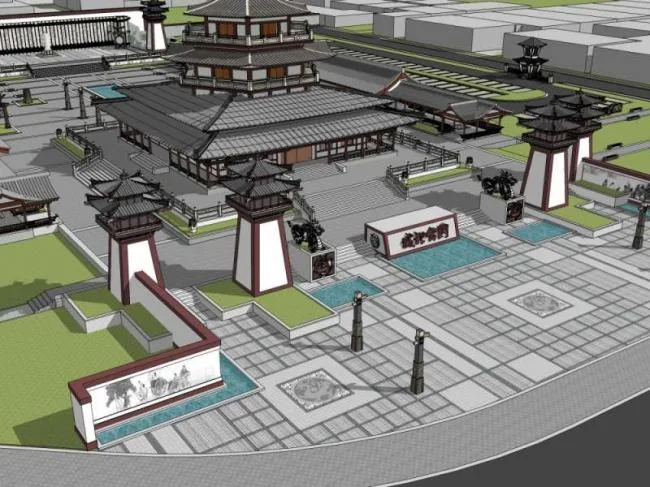 Sketchup Landscape Model | Park Landscape, Chinese Style, Chinese Garden, Ancient Architecture