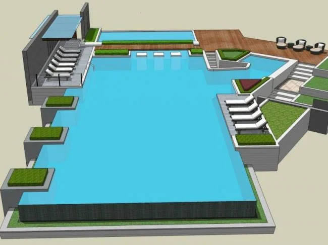 Sketchup Landscape Model | Pool Landscape, Modern Style