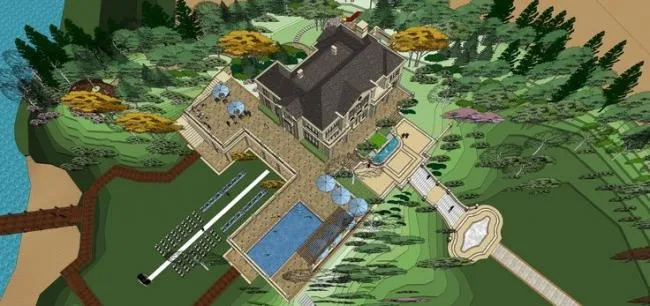 Sketchup Business Model | Multi story Sales Office, Commercial Building, French Style, Mountain, Landscape Design