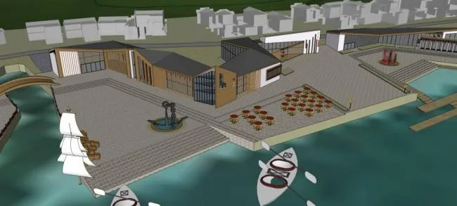 Sketchup Cultural Model | Water Activity Center, Landscape, Urban Sketch, Single Story, Modern Style, Cultural Architecture
