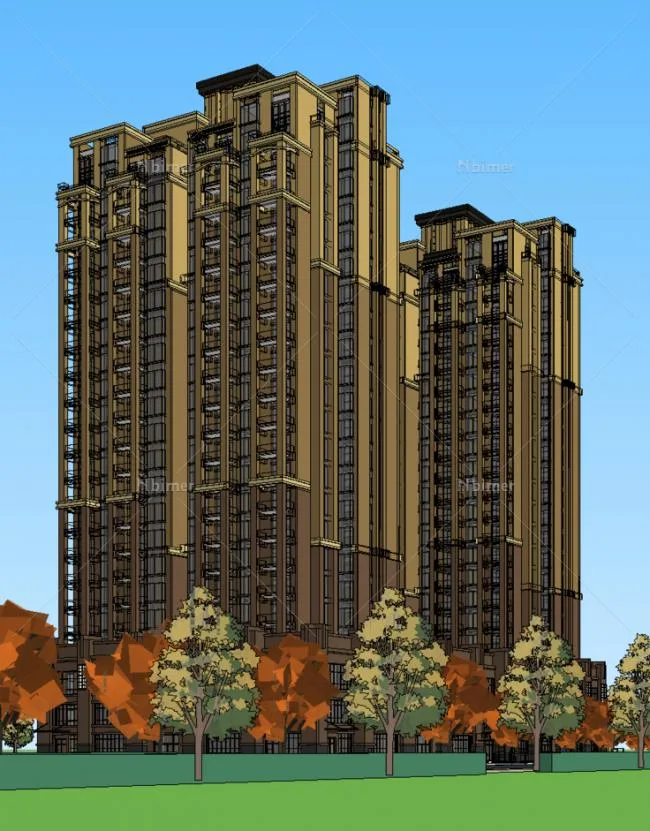 Sketchup Residential Model | High rise residential building, classical style, ground floor commercial