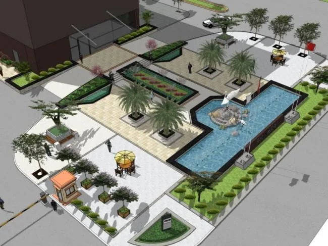 Sketchup Landscape Model | Commercial Landscape, Parking Lot Landscape, Modern Style