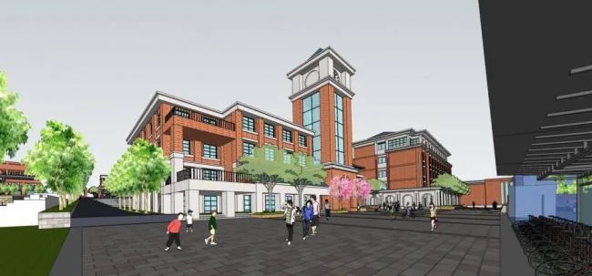 European-Style Multi-Story Middle School Teaching Building Model in SketchUp