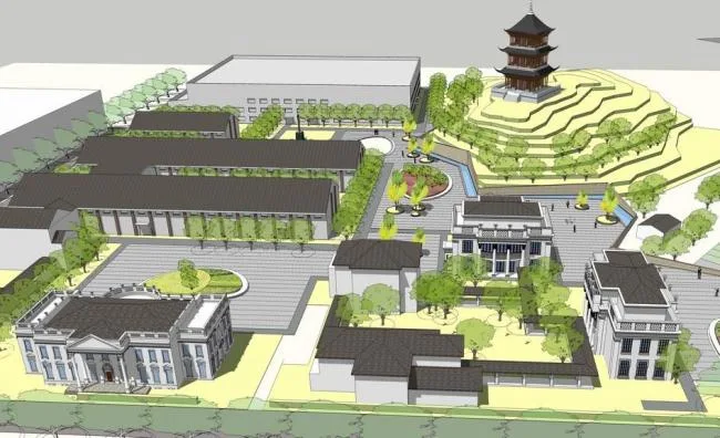 SketchUp Business Model: Multi-Story Clubhouse, Residential Villas, Commercial Buildings in French Classical Style