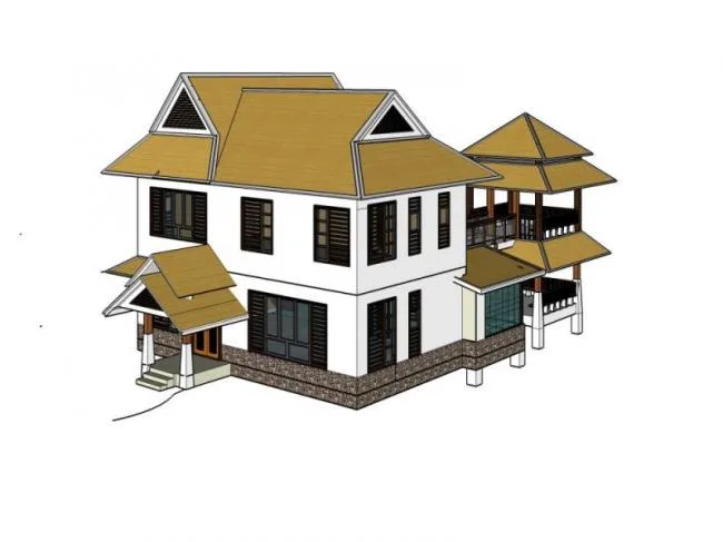 Sketchup Villa Model | Solo Villa, Southeast Asian Style, Classical Style