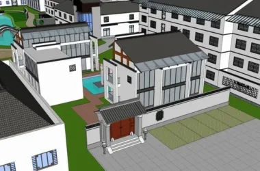 Modern Multi-Story Chinese-Style Resort Hotel Model in SketchUp-BIM WORLD
