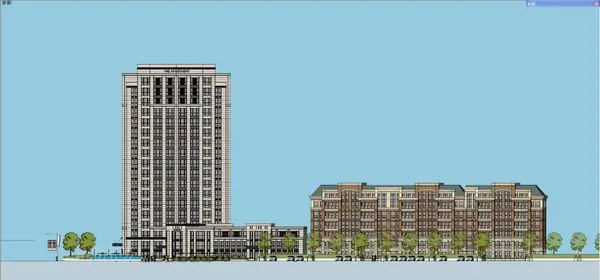 Sketchup Business Model | High rise apartments, ground floor commercial, classical style