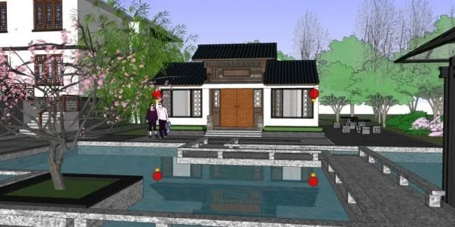 Sketchup Villa Model | Stacked Villa, Private Garden, Modern Chinese Style