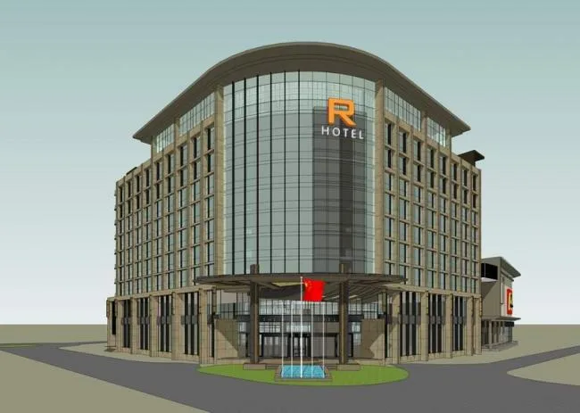 Sketchup Hotel Model | L-shaped hotel, commercial podium, street side commercial, modern style