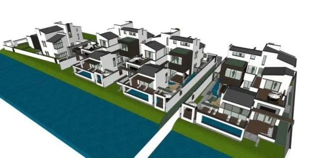 Sketchup Villa Model | Stacked Villa, Modern Chinese Style