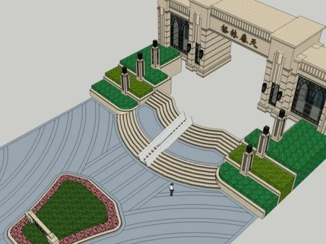 Sketchup Landscape Model | Square Landscape, Entrance, Classical Style
