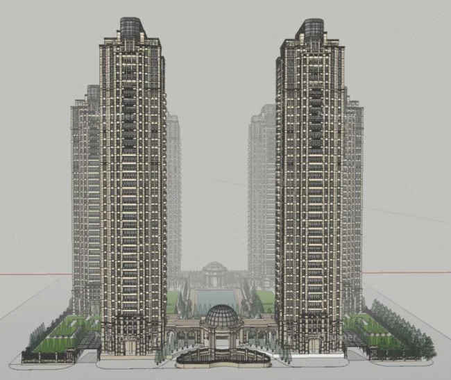Sketchup Residential Model | Super high-rise residential community, classical style, residential building