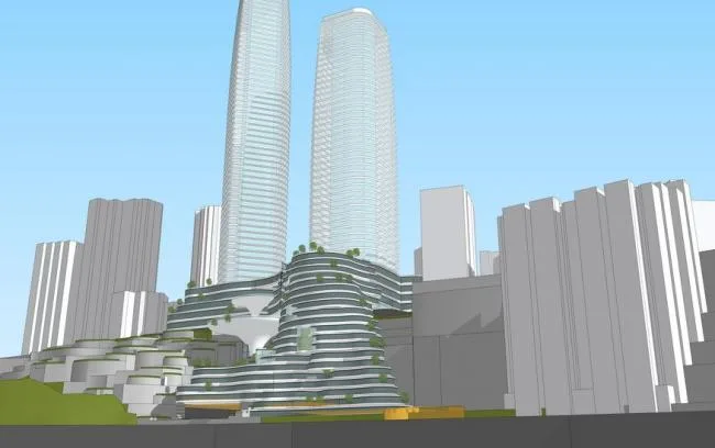 Sketchup Complex Model | High rise Commercial Street Complex, Modern Style, Commercial Skirts, Office Hotel