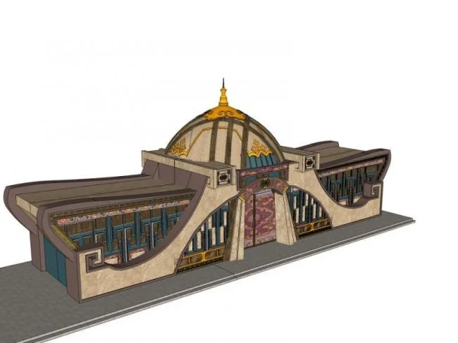 Sketchup Business Model | Low rise restaurant building, classical style