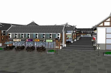 SketchUp Business Model: Multi-Story Commercial and Pedestrian Street with Chinese Architectural Style-BIM WORLD