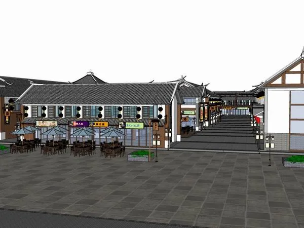 Sketchup Business Model | Multi story Commercial Street, Pedestrian Street, Chinese Style