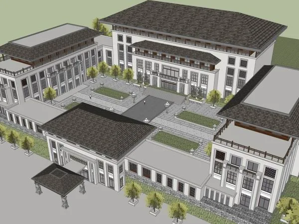 SketchUp Landscape Design: Multi-Story Chinese-Style Courtyard Model