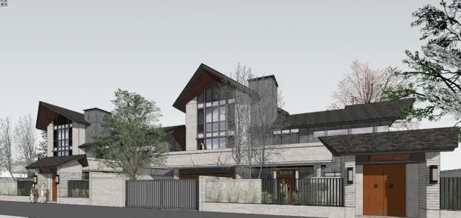 Double-Slope Chinese-Style Villa Model in SketchUp | Modern Double Split Design