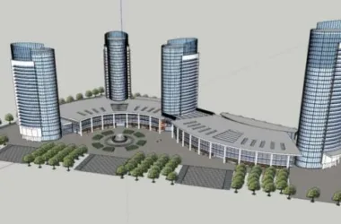 SketchUp Model of a Modern Super High-Rise Hotel, Office, and Conference Center Complex-BIM WORLD