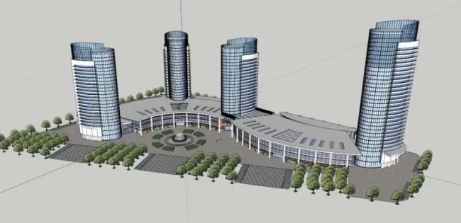 SketchUp Model of a Modern Super High-Rise Hotel, Office, and Conference Center Complex