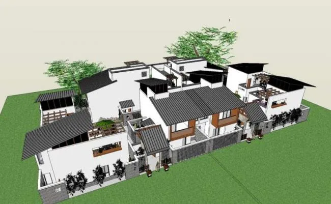 Sketchup Villa Model | Double Split Villa, Chinese Style
