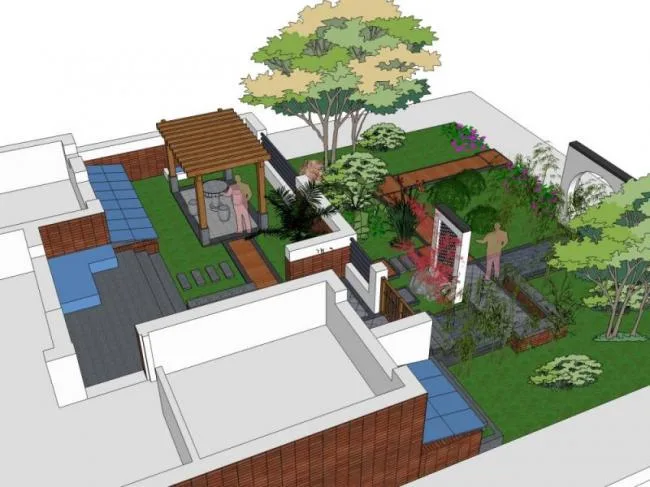 Sketchup Landscape Model | Landscape Courtyard, Modern Chinese Style