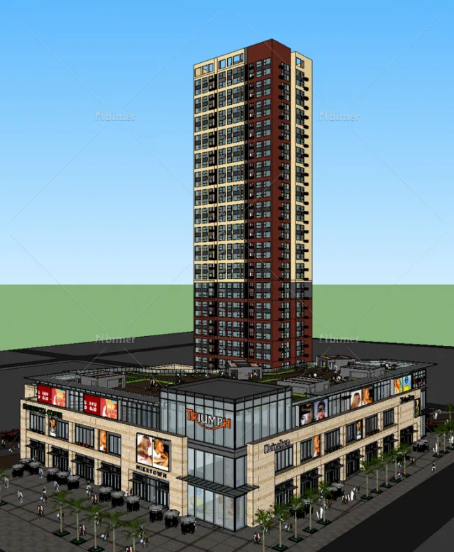 Sketchup Complex Model | Commercial Complex, High Rise Residential, Ground Floor Commercial, Modern Style