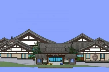 SketchUp Office Model | Low-Rise Office Complex with Chinese Architectural Style-BIM WORLD