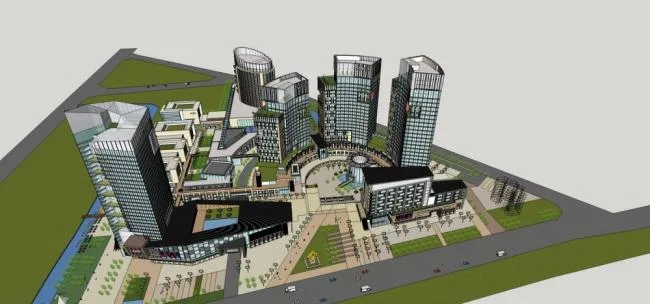 Sketchup Complex Model | Commercial Complex, High rise Office, Office Building, Hotel, Commercial Skirt, Modern Style