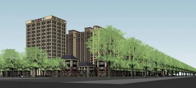 Sketchup Residential Model | High rise Residential Buildings, Neighborhoods, Residential Buildings, Multi story Shopping Malls, Commercial Skirts, French, Classical Style, Ground Floor Commercial