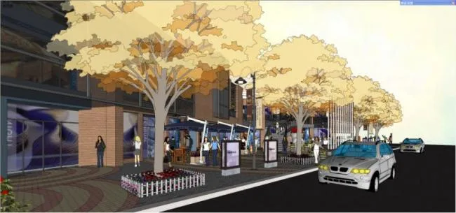 Sketchup Business Model | Multi story Commercial Street, Modern Style