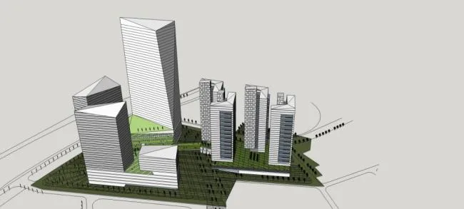 Sketchup Complex Model | Shenzhen Xiasha Jingji Project, super high-rise office building, hotel, residential, shopping mall, commercial complex, modern style