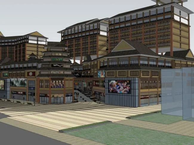 Sketchup Business Model | Multi story commercial building, modern Chinese style