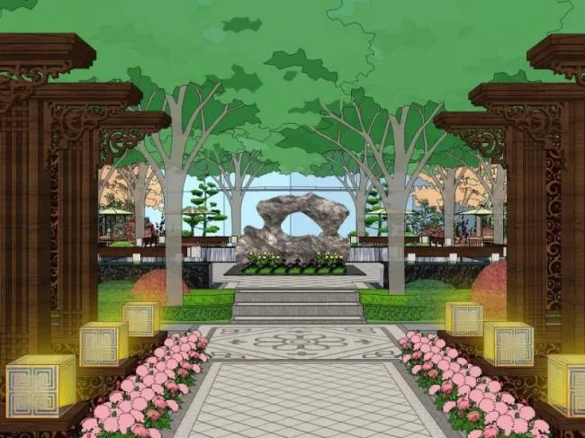 Sketchup Landscape Model | Commercial Landscape, Chinese Style