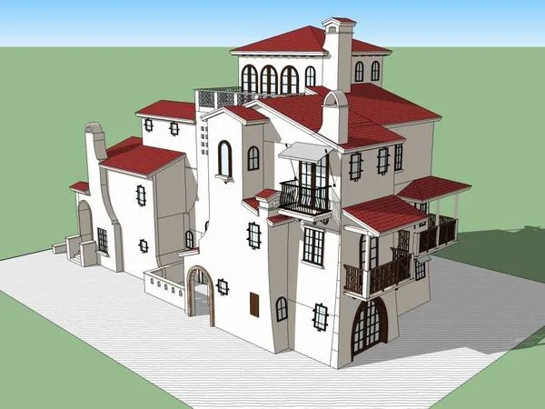 Sketchup Villa Model | Single Family Villa, Classical Style