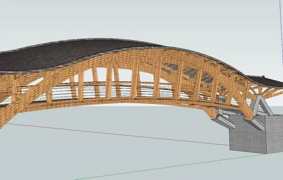 Sketchup Sketch Model | Imitation Cross Water Bridge, Single Arch, Chinese Style, Sketch