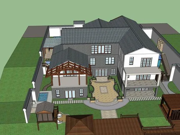 Sketchup Villa Model | Single Family Villa, Classical Style