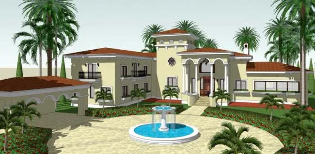 Sketchup Villa Model | Single Family Villa, Spanish Classical Style